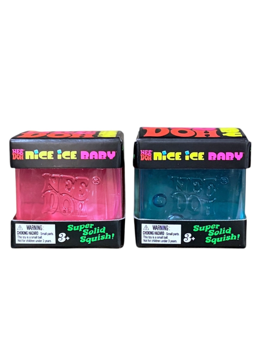 Schylling NeeDoh Nice Ice Baby Mini 2 Cubes - Pink and Blue Super Solid Squish